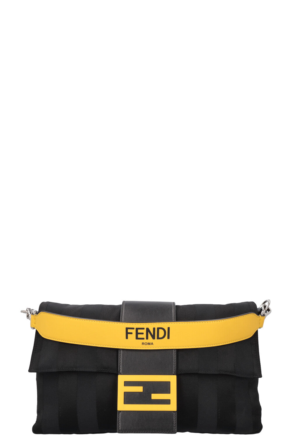 Luxury Fendi Sunflower Baguette Bag Canvas Black