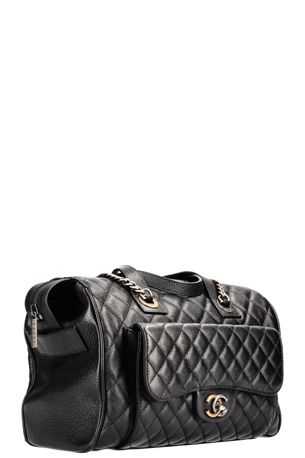 CHANEL Casual Pocket Bowling Bag Quilted Goatskin Black