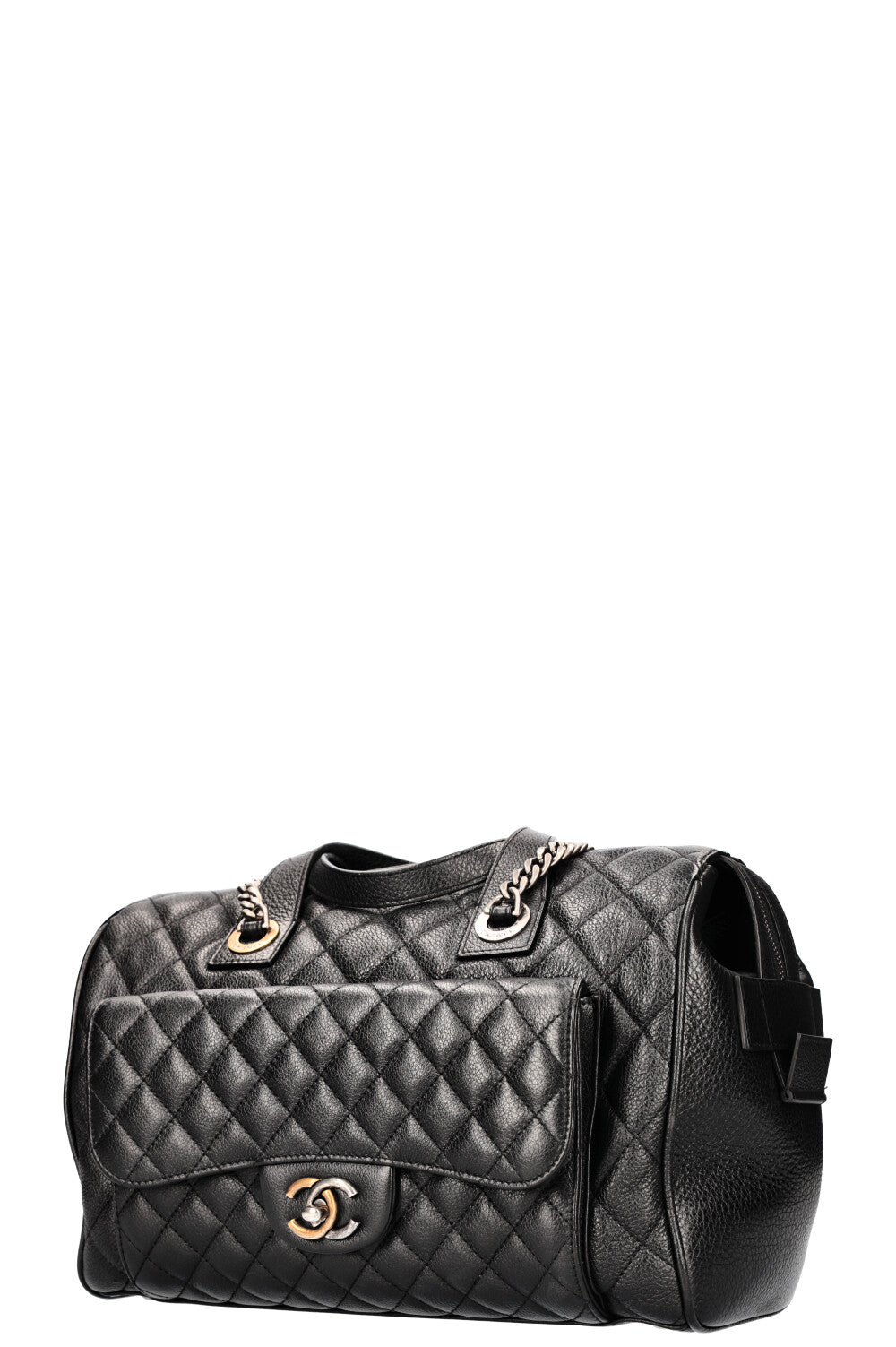 CHANEL Casual Pocket Bowling Bag Quilted Goatskin Black