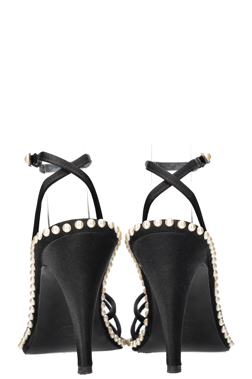 CHANEL Heels Satin Pearls Black