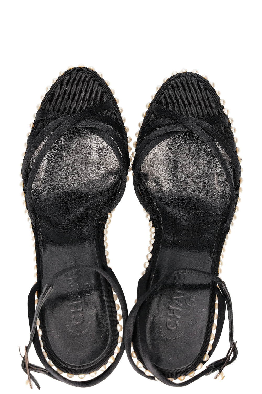 CHANEL Heels Satin Pearls Black