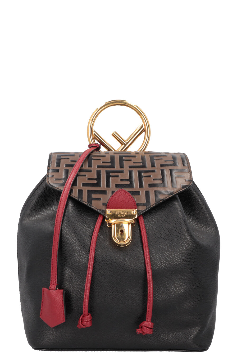 Luxury Fendi Zucca Print Backpack Leather Black