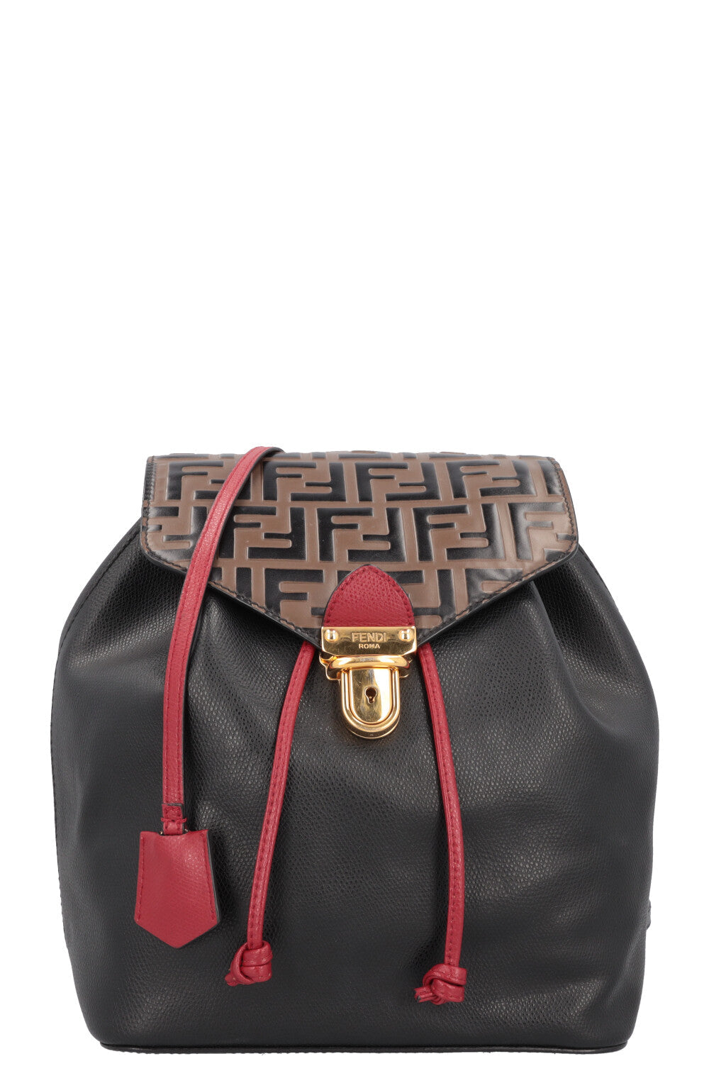 Luxury Fendi Zucca Print Backpack Leather Black