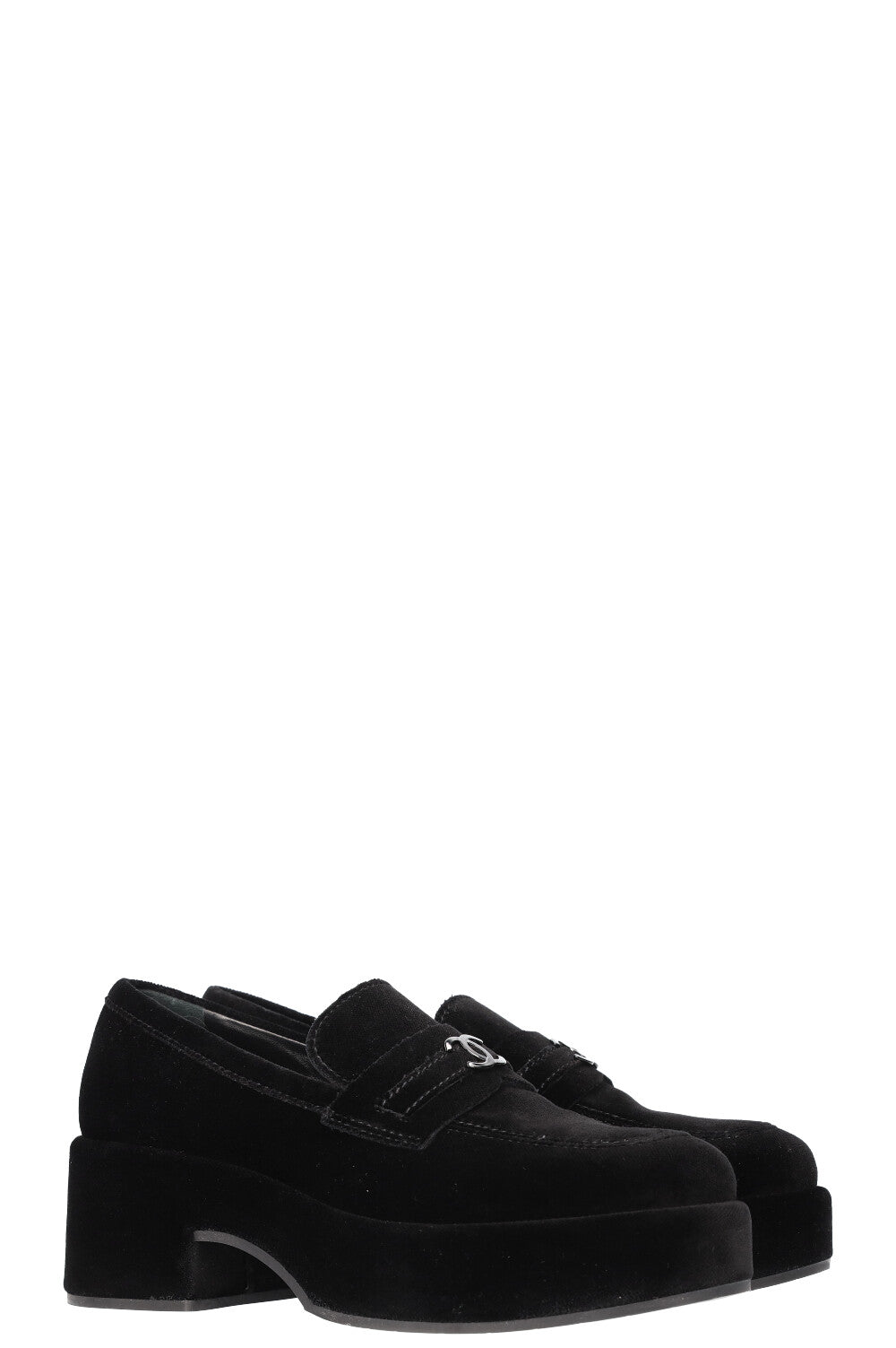 CHANEL Flats Velvet Black