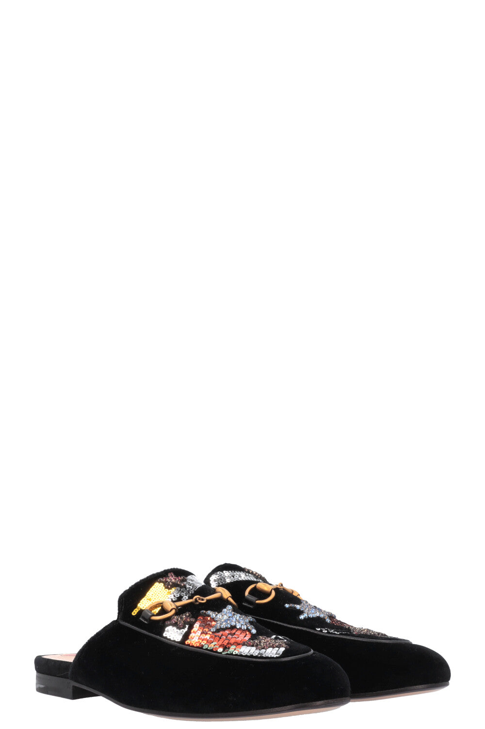 Luxury Gucci Trending 2025 Embroidered Shooting Star Princetown Mules Black Velvet