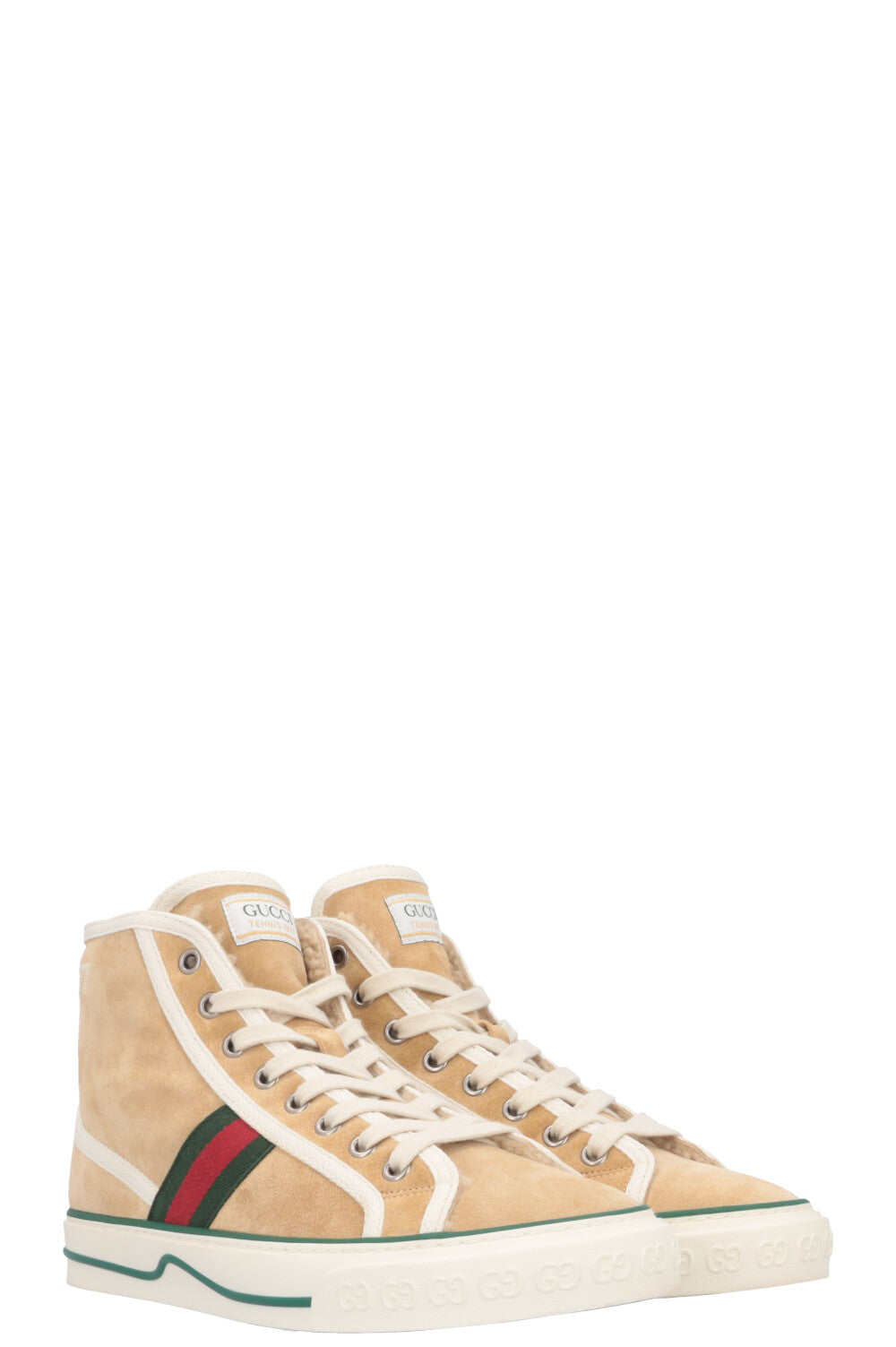 Luxury Gucci Trending 2025 1977 Tennis High Top Sneaker Shearling Suede Beige