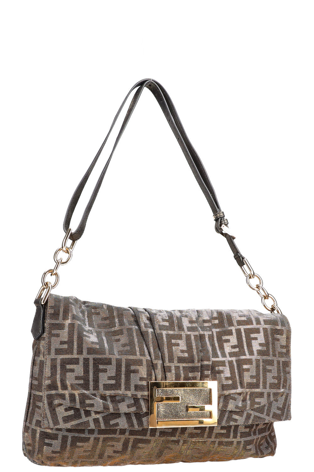 Luxury Fendi Glitter Baguette Hobo Bag Large