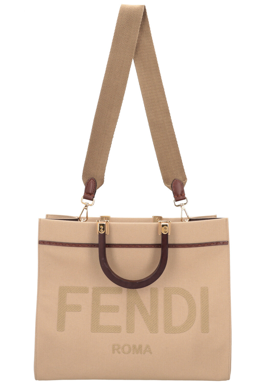 Luxury Fendi Sunshine Medium Tote Bag Canvas Beige