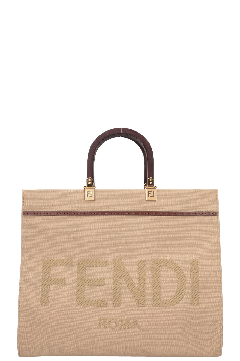 Luxury Fendi Sunshine Medium Tote Bag Canvas Beige