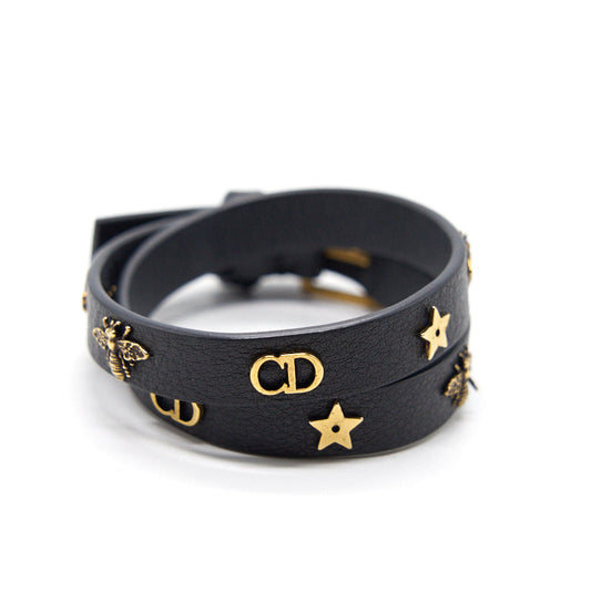 Luxury Dior Double Wrap Charm Leather Bracelet