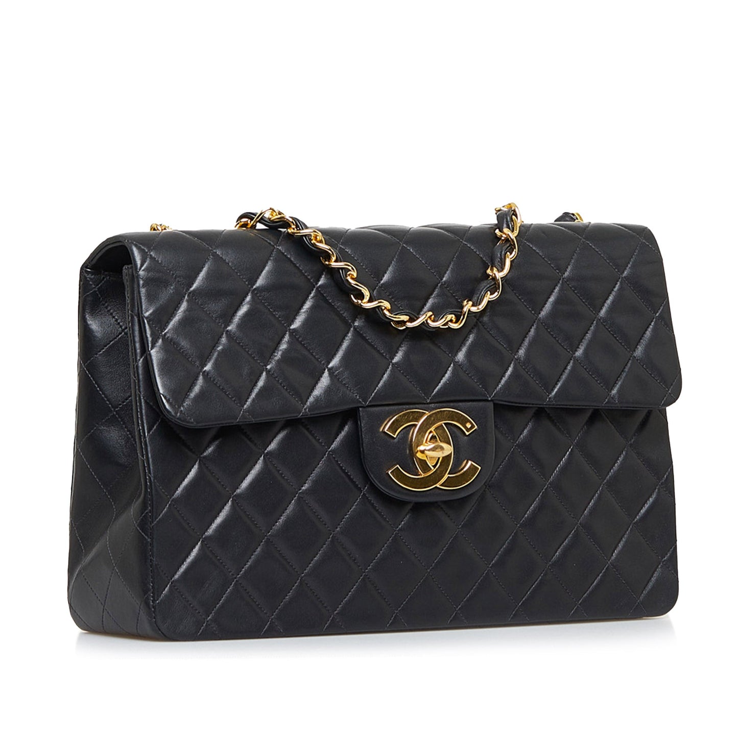 Luxury Chanel Classic Single Flap Maxi Black Lambskin Gold