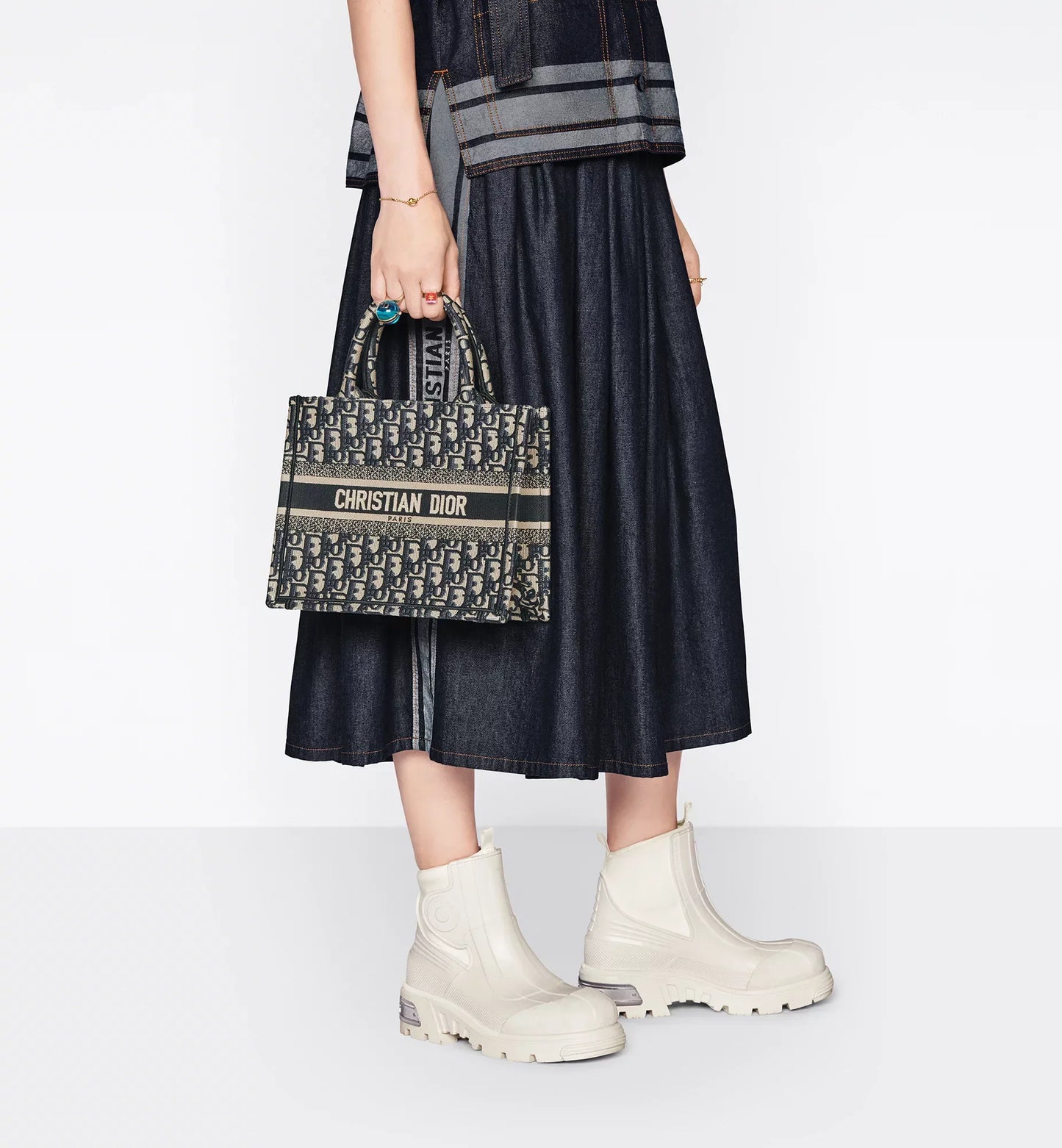 Small Luxury Dior Book Tote Ecru and Blue Luxury Dior Oblique Embroidery