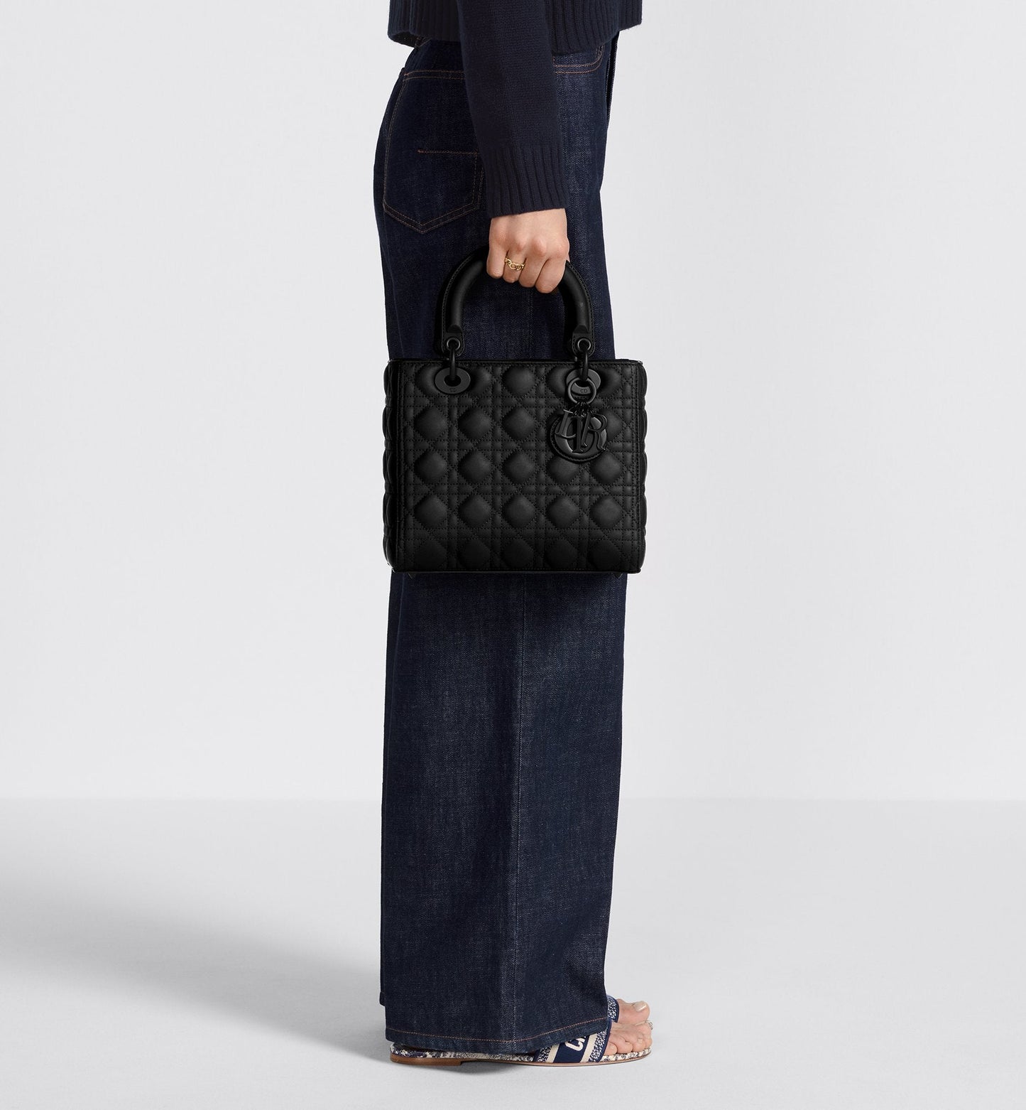 Medium Lady Luxury Dior Bag Black Ultramatte Cannage Calfskin