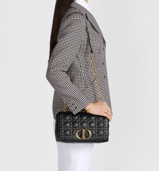 Medium Luxury Dior Caro Bag Black Cannage Supple Calfskin And Lambskin