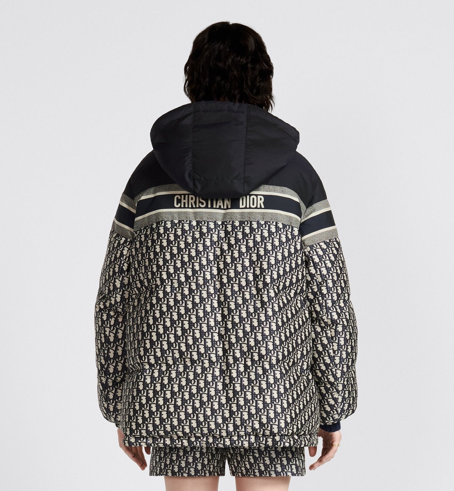 Reversible Long Puffer Jacket Blue And Ecru Luxury Dior Oblique Quilted Technical Taffeta