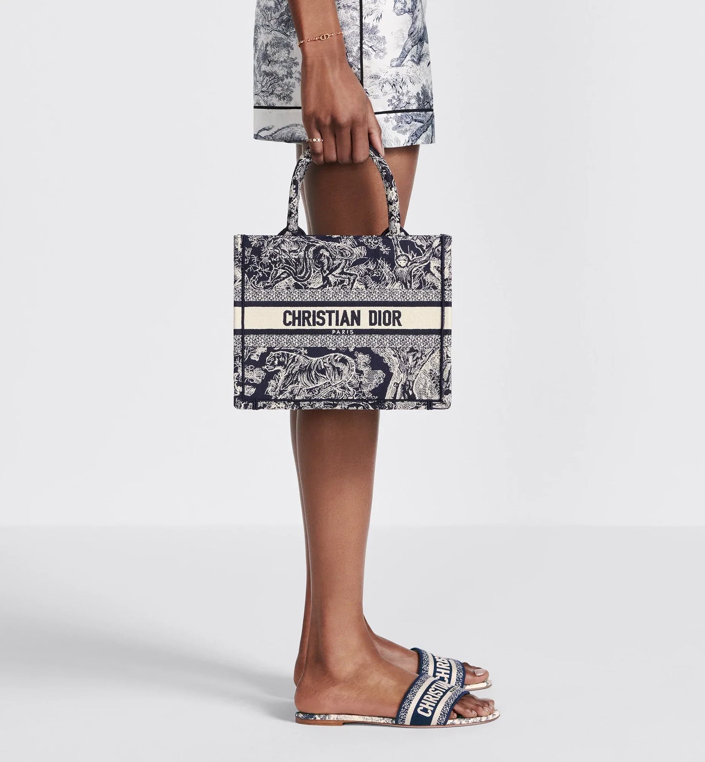 Small Luxury Dior Book Tote Blue and White Toile de Jouy Reverse Embroidery