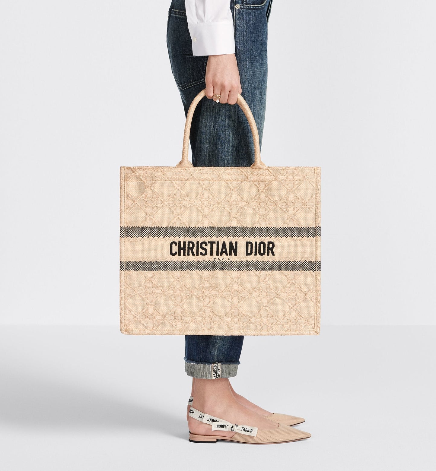Large Luxury Dior Book Tote Natural Cannage Raffia