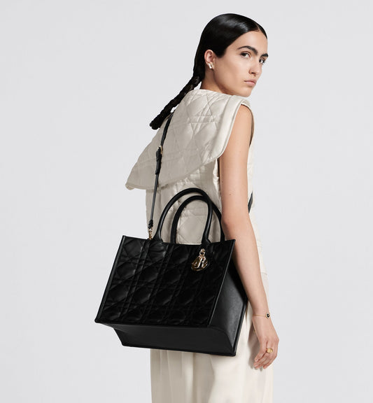 Medium Luxury Dior Book Tote Black Macrocannage Calfskin