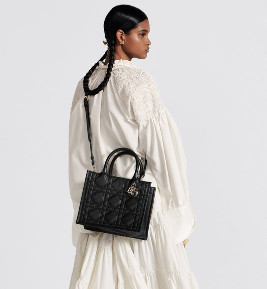 Small Luxury Dior Book Tote Black Macrocannage Calfskin