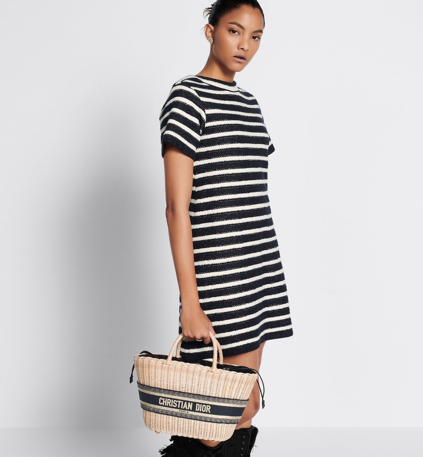 Hat Basket Bag Natural Wicker And Blue Luxury Dior Oblique Jacquard