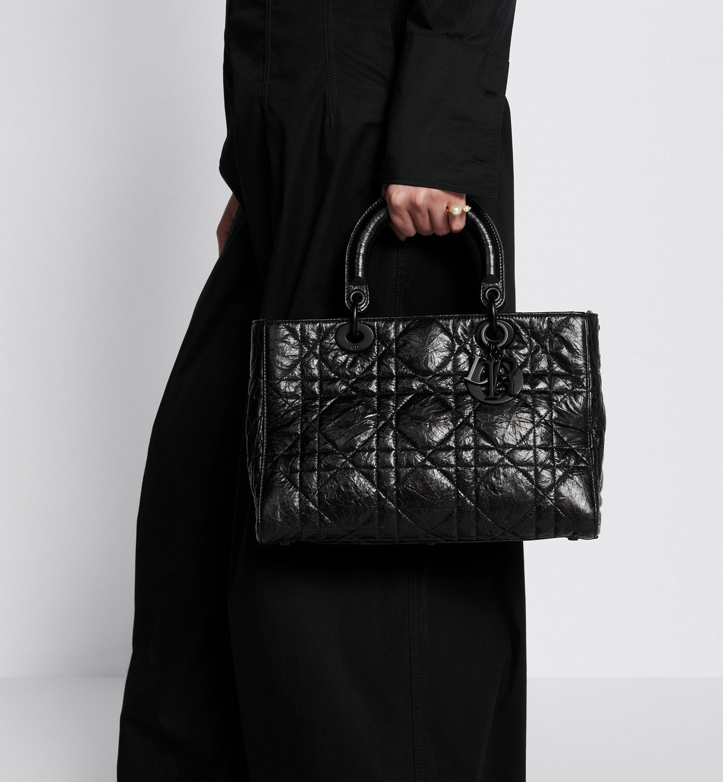 Medium Lady D-Sire My AbcLuxury Dior Bag Black Macrocannage Crinkled Calfskin