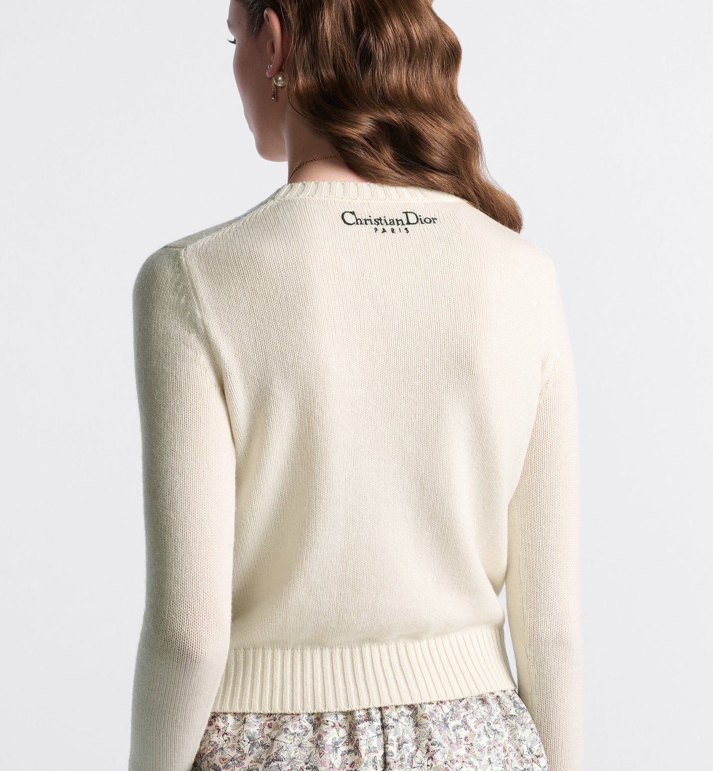 Embroidered Sweater White Cashmere Knit With Multicolor Luxury Dior Herbarium Motif
