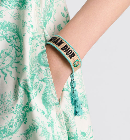 Luxury Dioriviera Christian Luxury Dior Bracelet Natural Raffia Effect Cotton, Gold-Finish Metal And Aquamarina Lacquer
