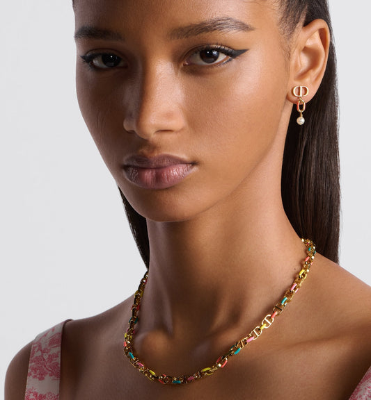 Luxury Dioriviera Petit Cd Earrings Gold Finish Metal With White Resin Pearls And Coral Lacquer