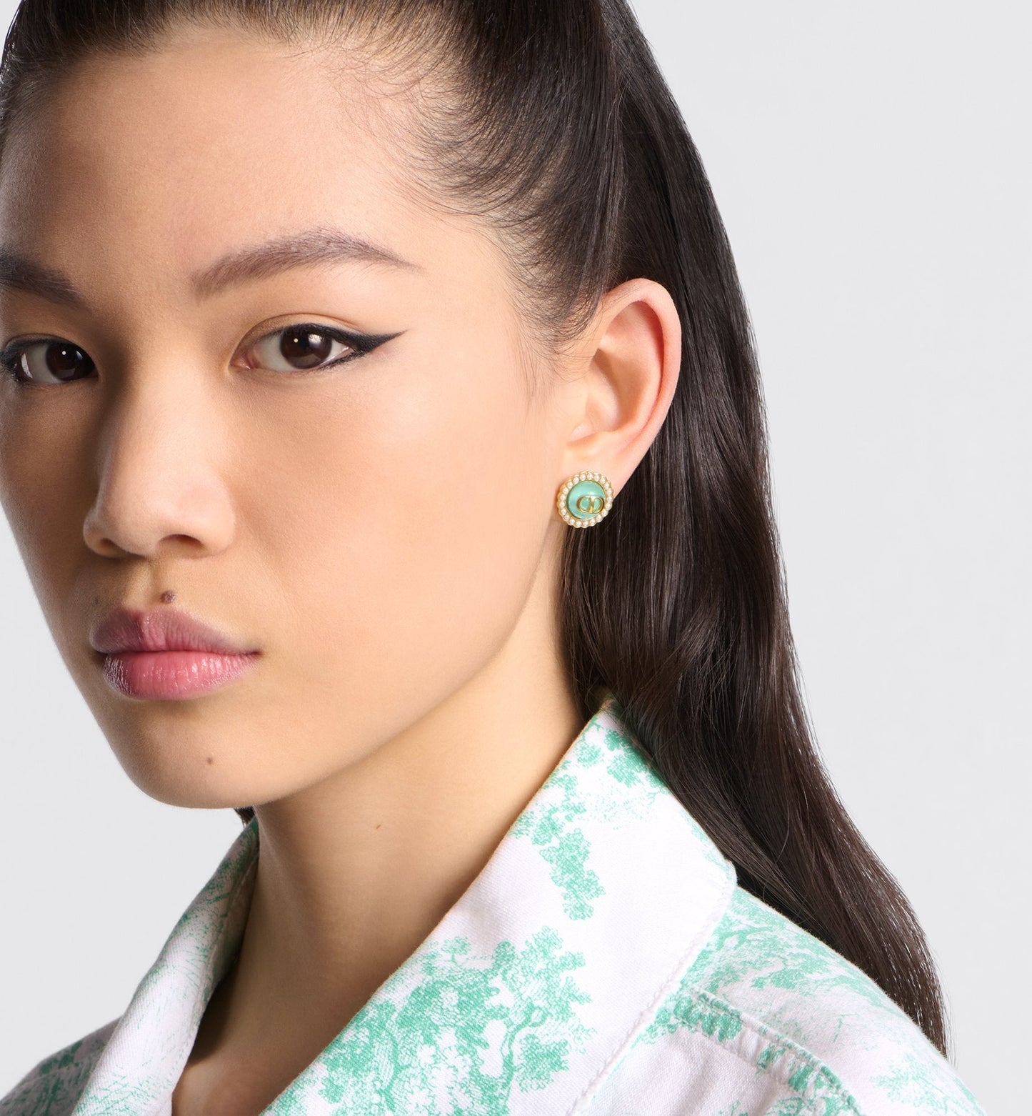 Luxury Dioriviera Petit Cd Baroque Stud Earrings Gold Finish Metal, White Resin Pearls And Aquamarina Glass