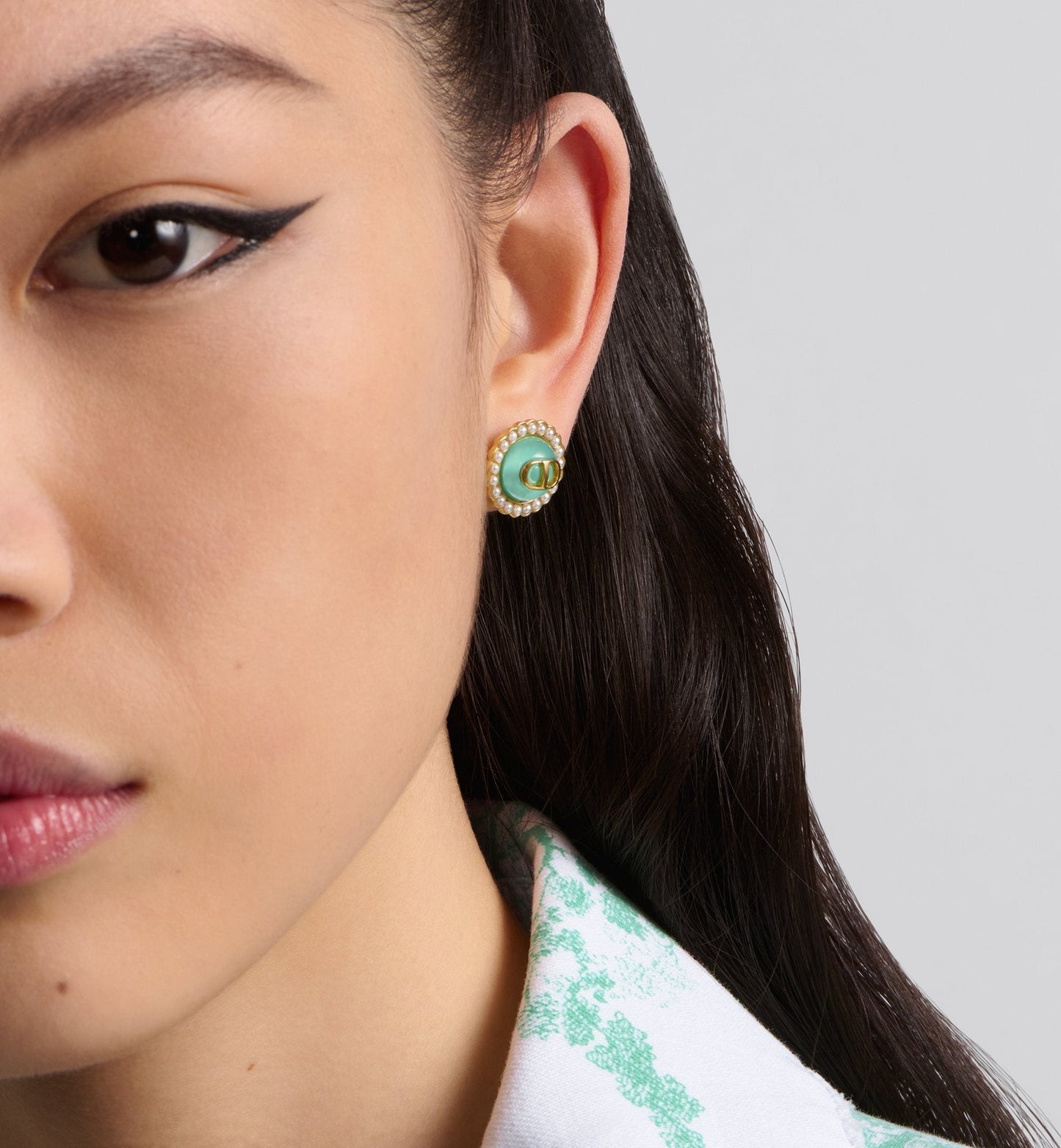 Luxury Dioriviera Petit Cd Baroque Stud Earrings Gold Finish Metal, White Resin Pearls And Aquamarina Glass