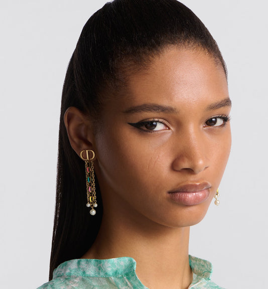 Luxury Dioriviera Petit Cd Earrings Gold Finish Metal With White Resin Pearls And Multicolor Lacquer