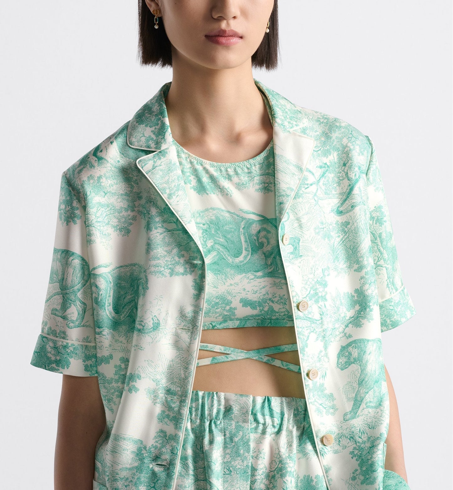 Luxury Dioriviera Swimsuit Top White And Aquamarina Technical Fabric With Toile De Jouy Sauvage Motif