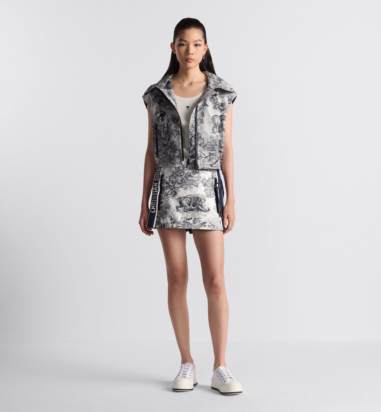 Luxury Dioriviera Skort White And Blue Technical Taffeta Jacquard With Toile De Jouy Sauvage Motif