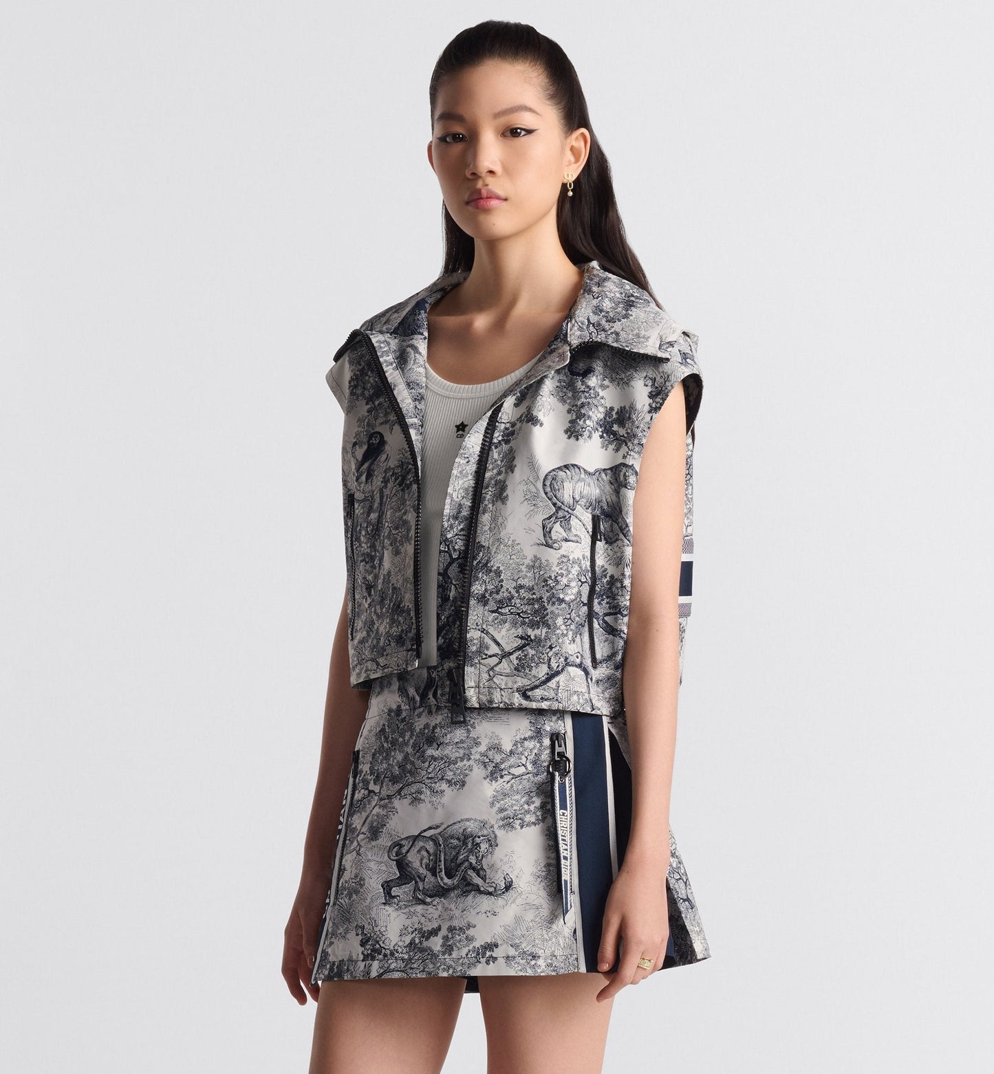Luxury Dioriviera Skort White And Blue Technical Taffeta Jacquard With Toile De Jouy Sauvage Motif