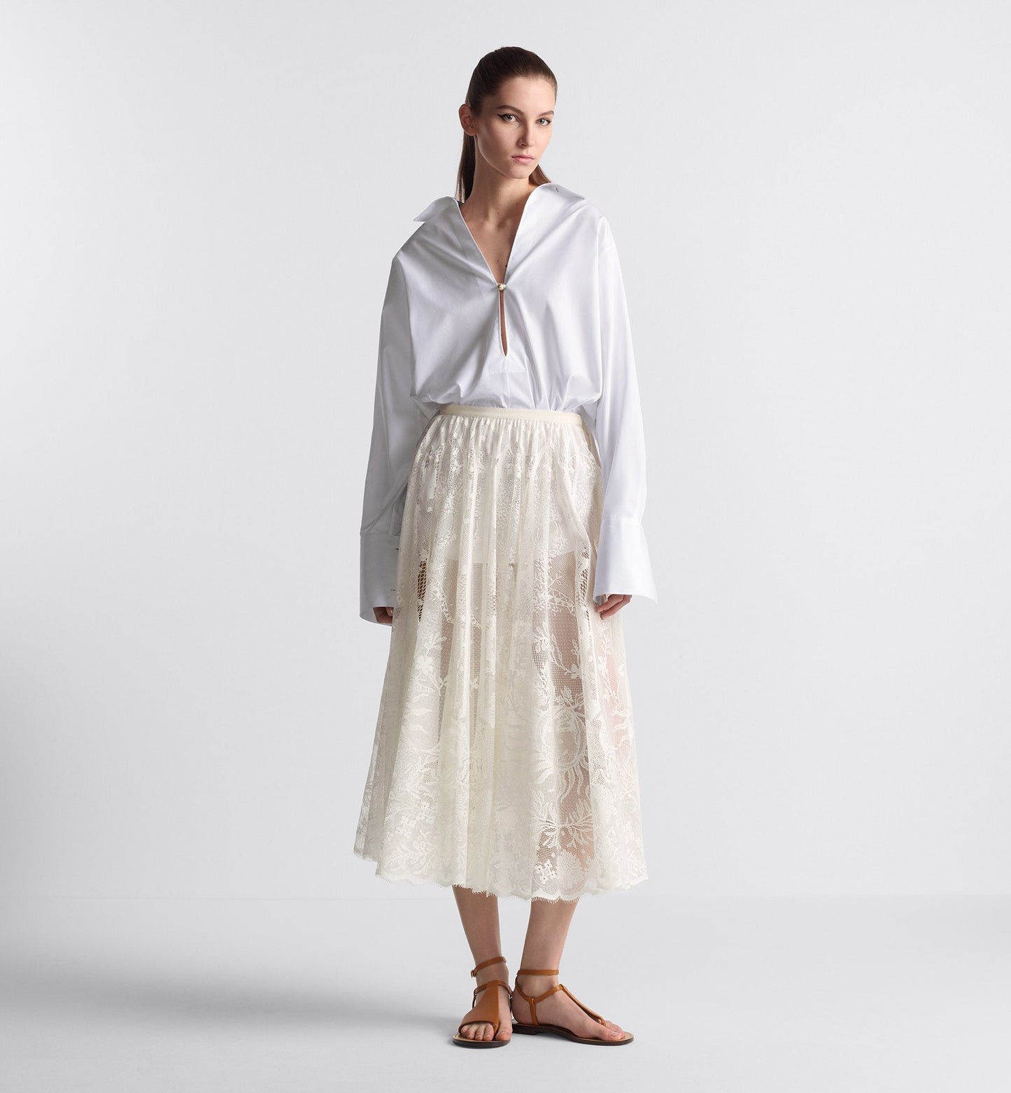 Luxury Dioriviera Flared Mid Length Skirt White Toile De Jouy Soleil Technical Cotton Lace
