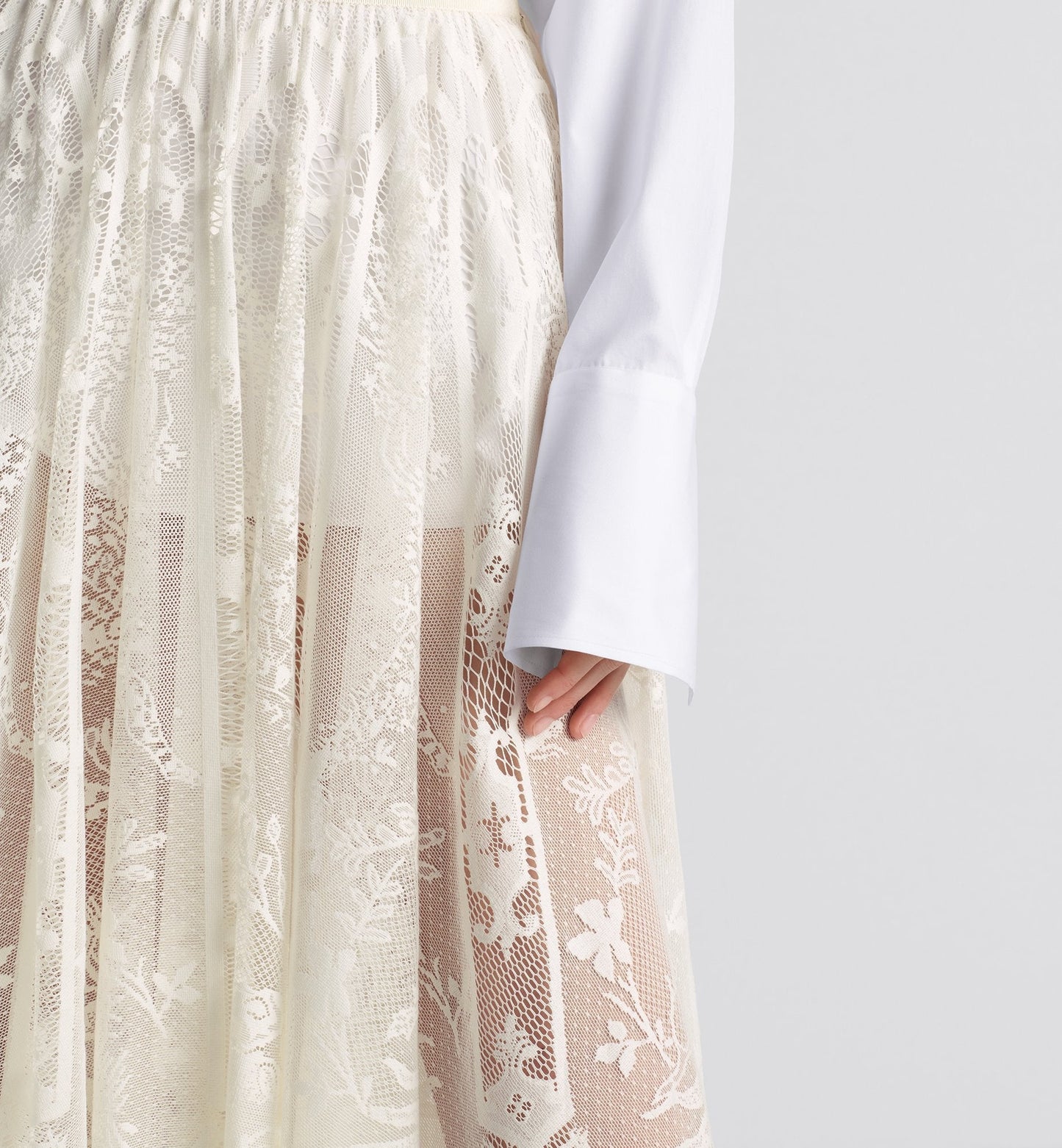 Luxury Dioriviera Flared Mid Length Skirt White Toile De Jouy Soleil Technical Cotton Lace