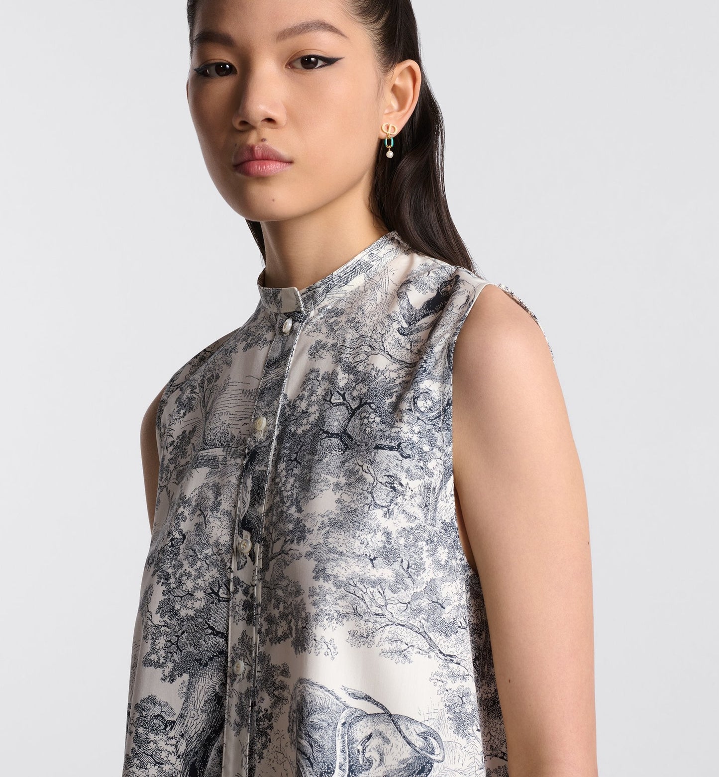 Luxury Dioriviera Straight Ruffled Dress White And Navy Blue Cotton And Silk Poplin With Toile De Jouy Sauvage Motif