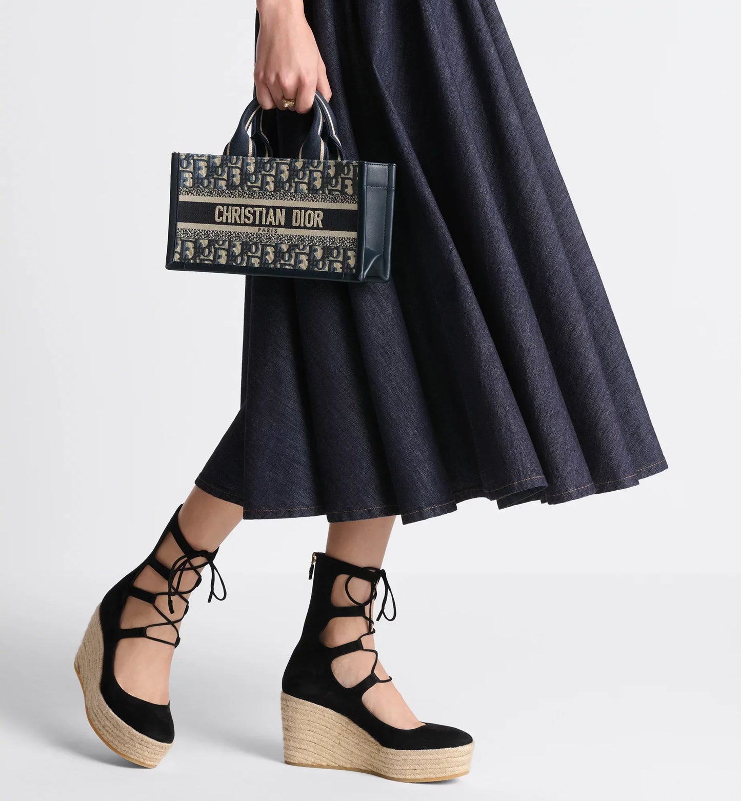 East-West Luxury Dior Book Tote with strap Blue Luxury Dior Oblique Embroidery and Calfskin