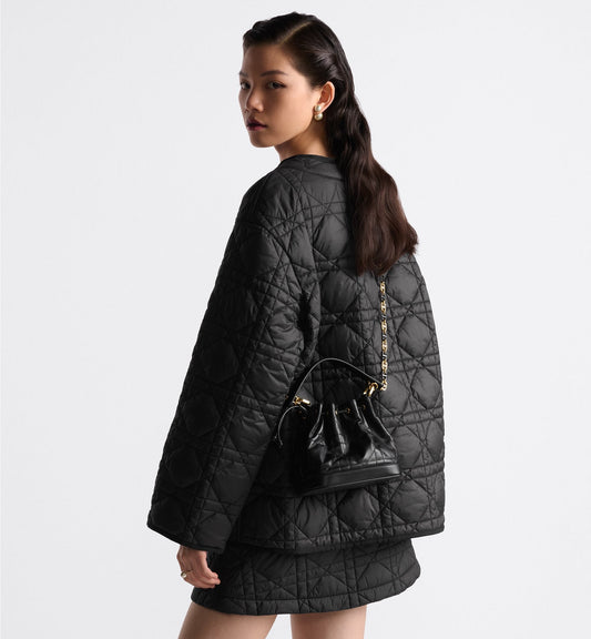 Small Luxury Dior Jolie Bucket Bag Black Macrocannage Lambskin And Calfskin