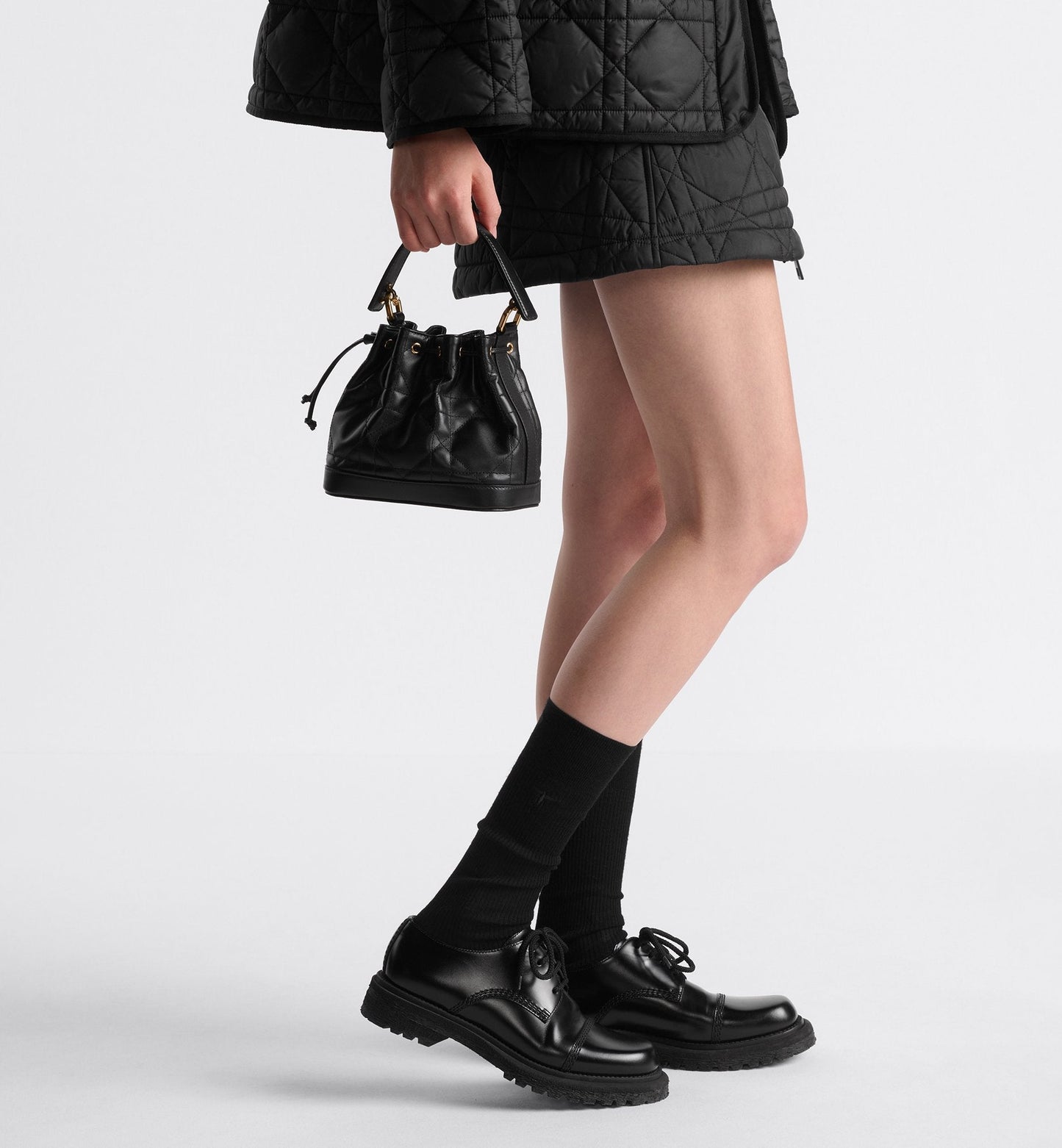 Small Luxury Dior Jolie Bucket Bag Black Macrocannage Lambskin And Calfskin