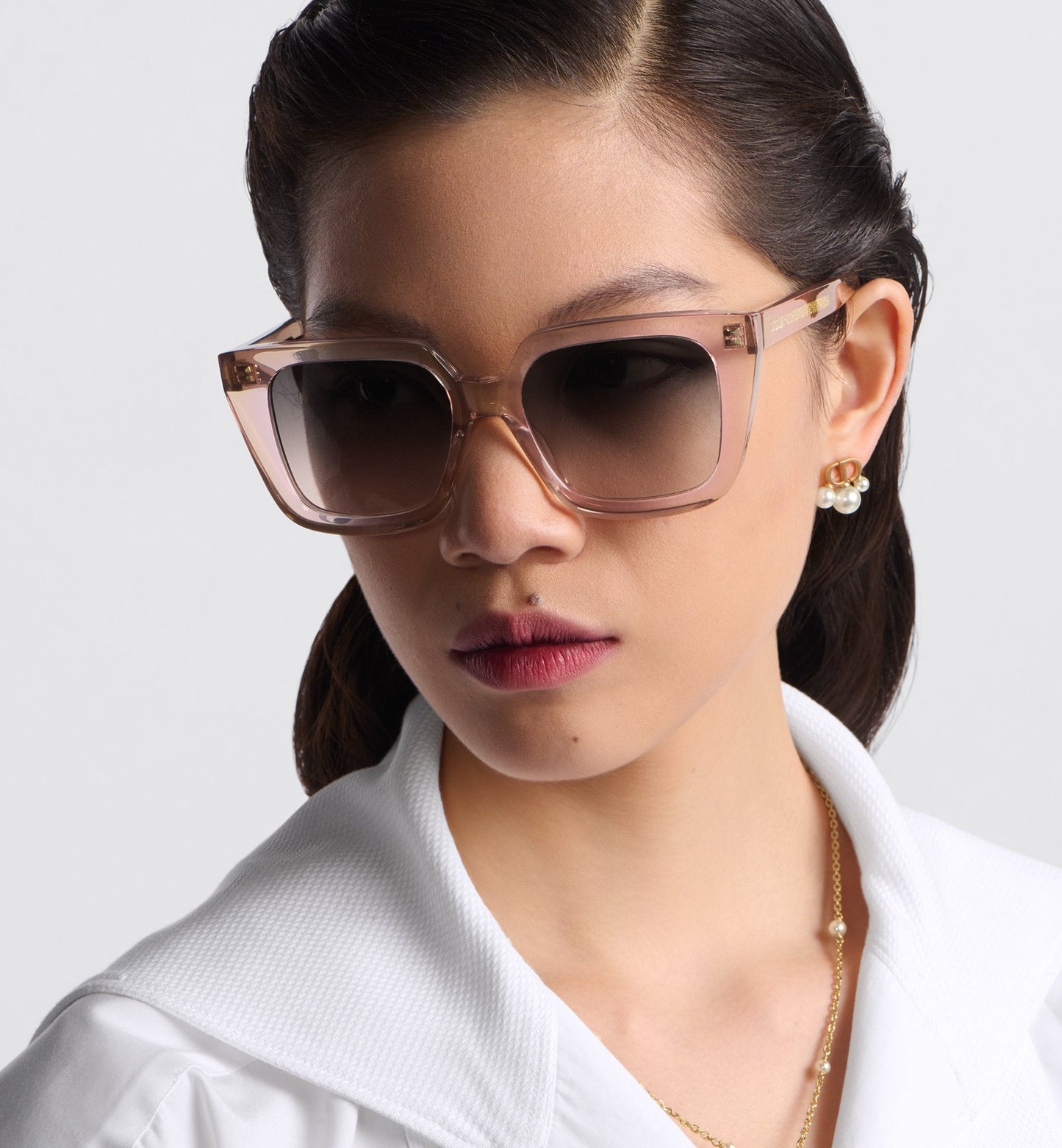 Luxury Diormidnight S1I Transparent Pink Square Sunglasses