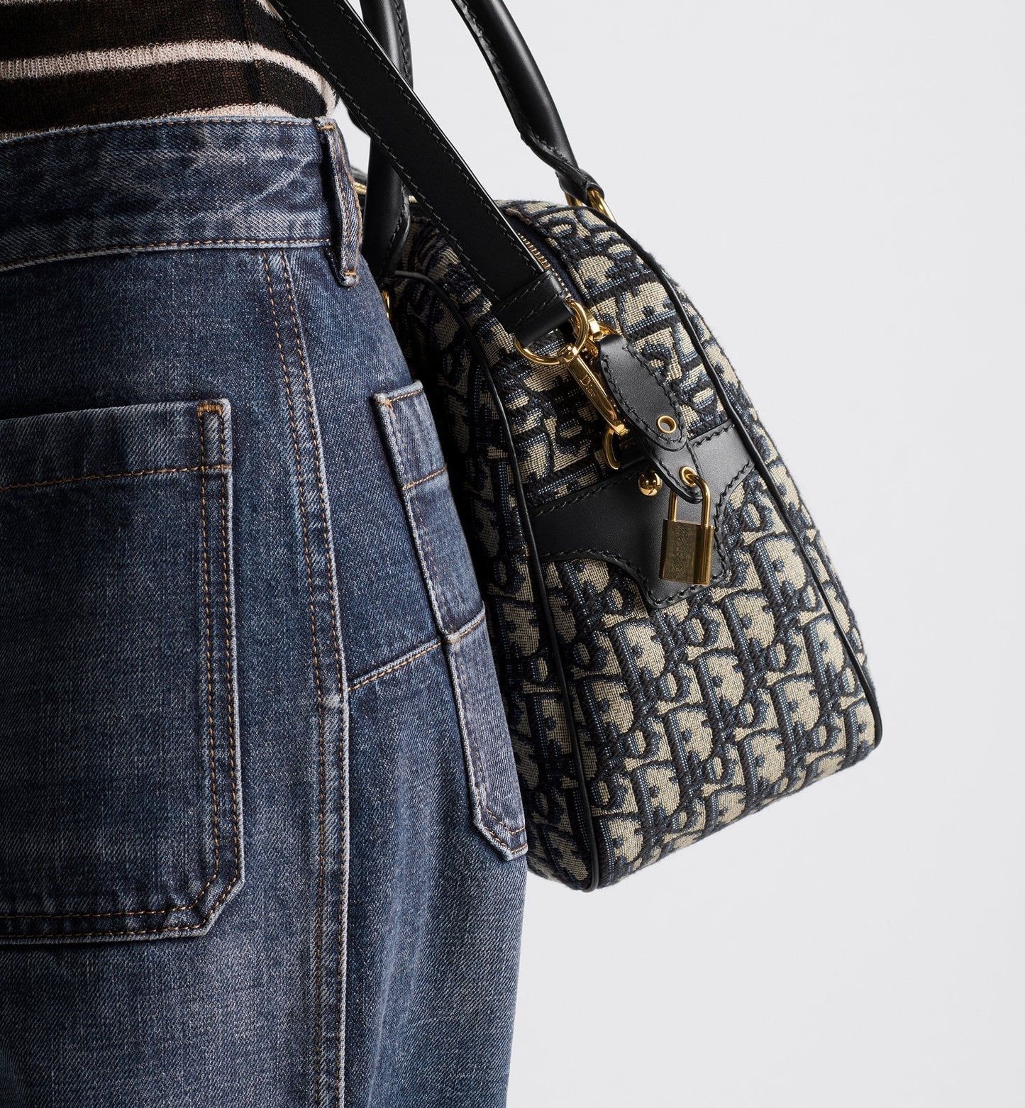 Large D-Vibe Bowling Bag Blue Luxury Dior Oblique Jacquard