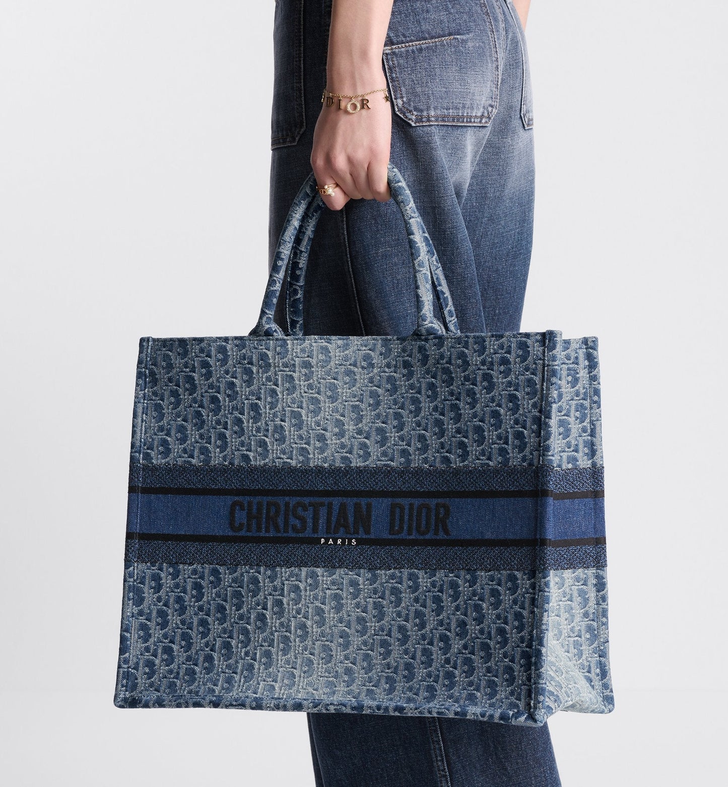 Large Luxury Dior Book Tote Blue Denim Luxury Dior Oblique Jacquard