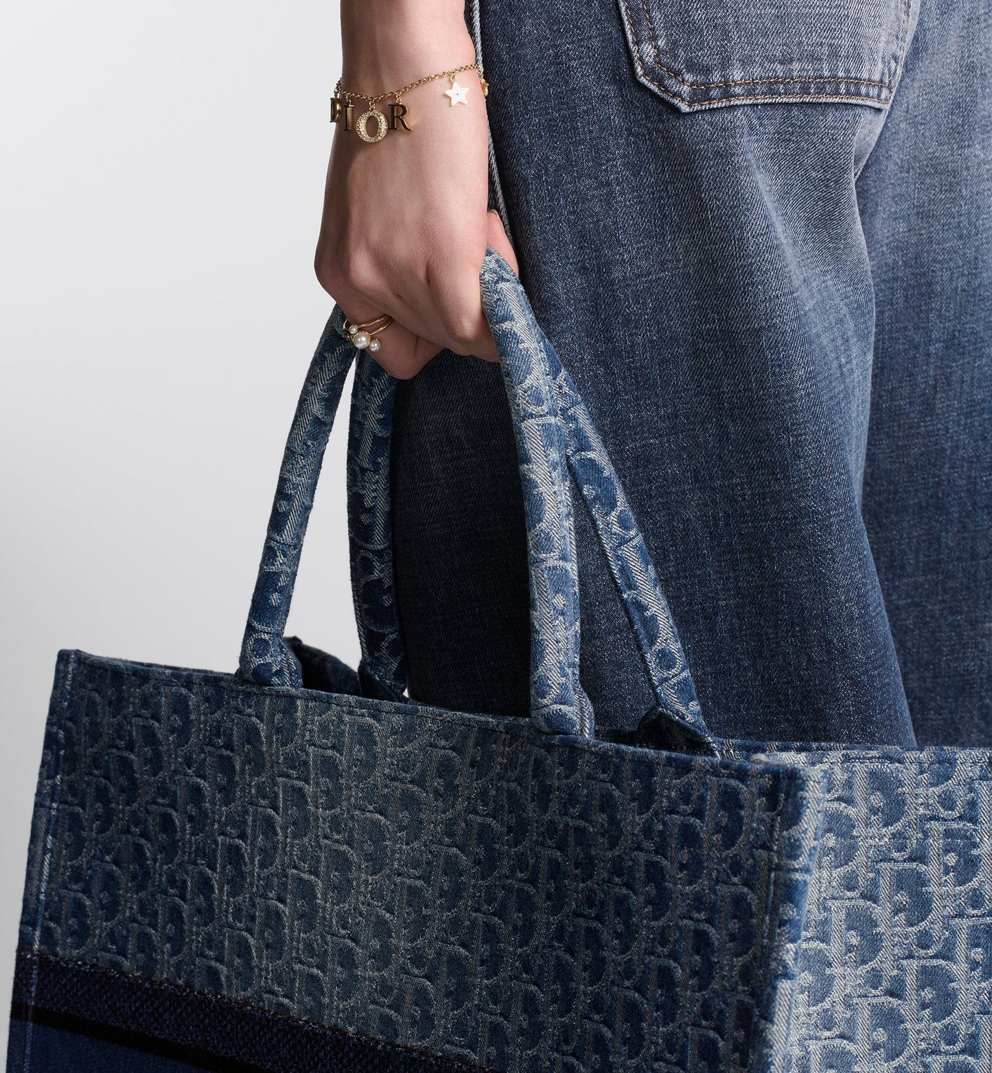 Large Luxury Dior Book Tote Blue Denim Luxury Dior Oblique Jacquard