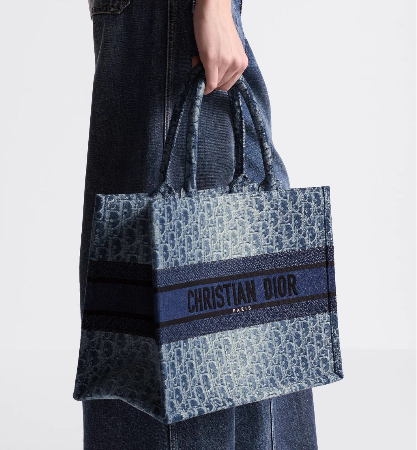 Medium Luxury Dior Book Tote Blue Denim Luxury Dior Oblique Jacquard