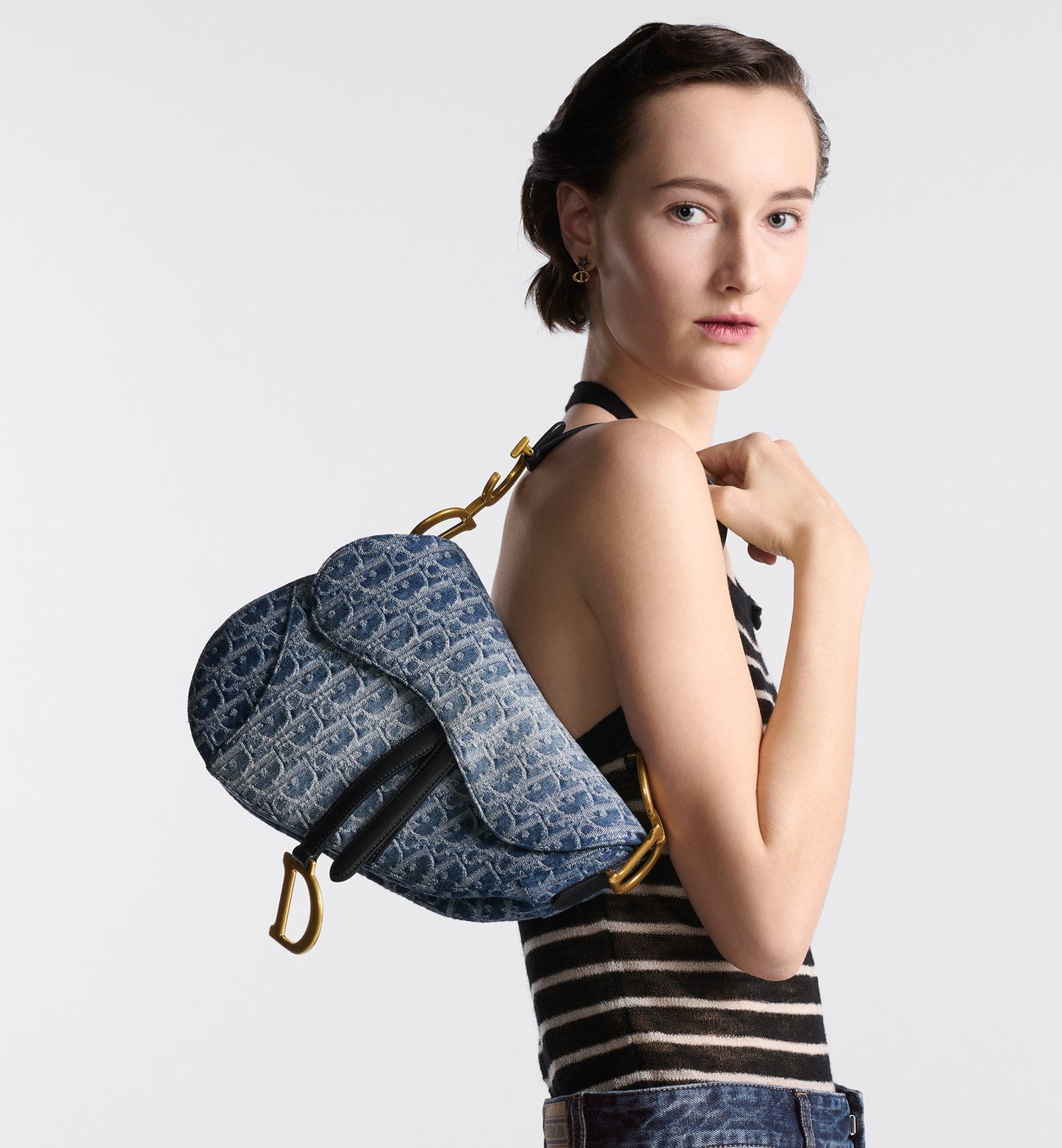Saddle Bag With Strap Blue Denim Luxury Dior Oblique Jacquard