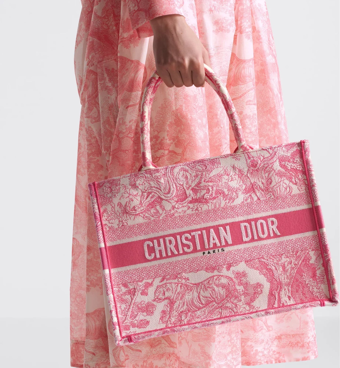 Medium Luxury Dioriviera Luxury Dior Book Tote Candy Pink Toile de Jouy Embroidery