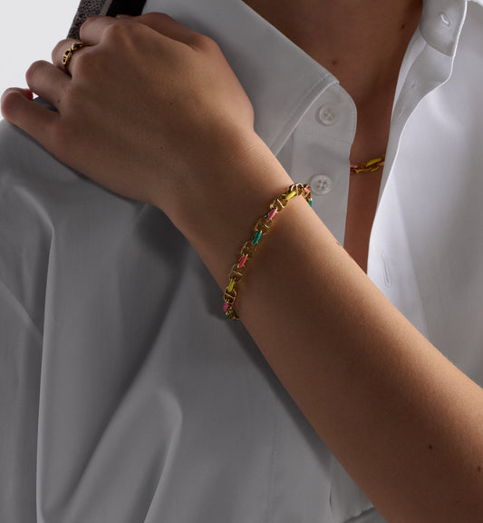 Luxury Dioriviera Petit Cd Bracelet Gold Finish Metal And Multicolor Lacquer