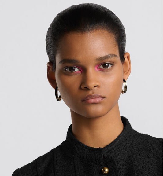 Large Luxury Dior Night Code Hoop Earrings Gold Finish Metal, White Crystals And Black Lacquer