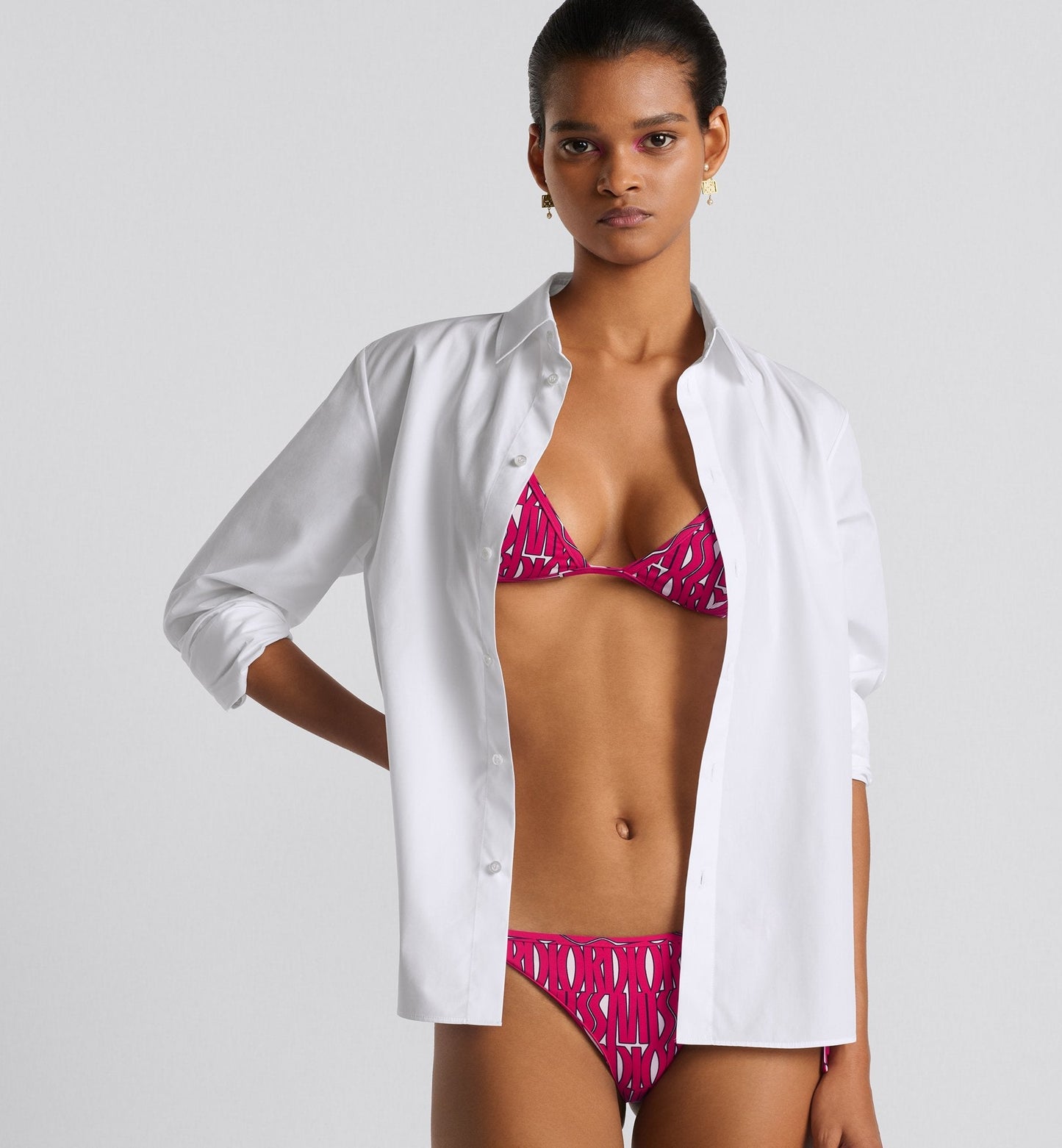 Bikini Bottom White Technical Fabric With Fuchsia Miss Luxury DiorAllover Motif